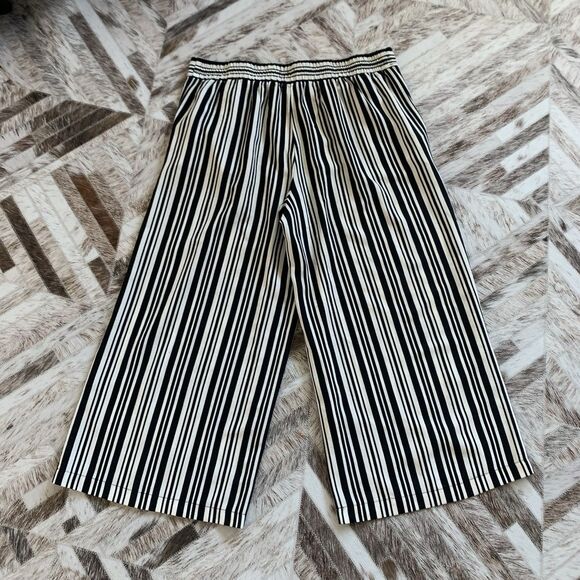 Max Studio Pants Women's Pull On XL Cropped Striped Wide Leg Pockets Black White - Picture 7 of 11